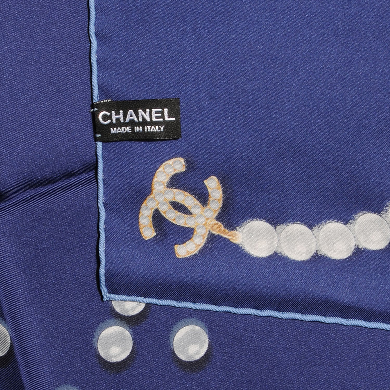Chanel Silk Pearl CC Square Scarf Blue 4 of 5