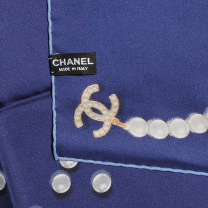 Chanel Silk Pearl CC Square Scarf Blue 4 of 5