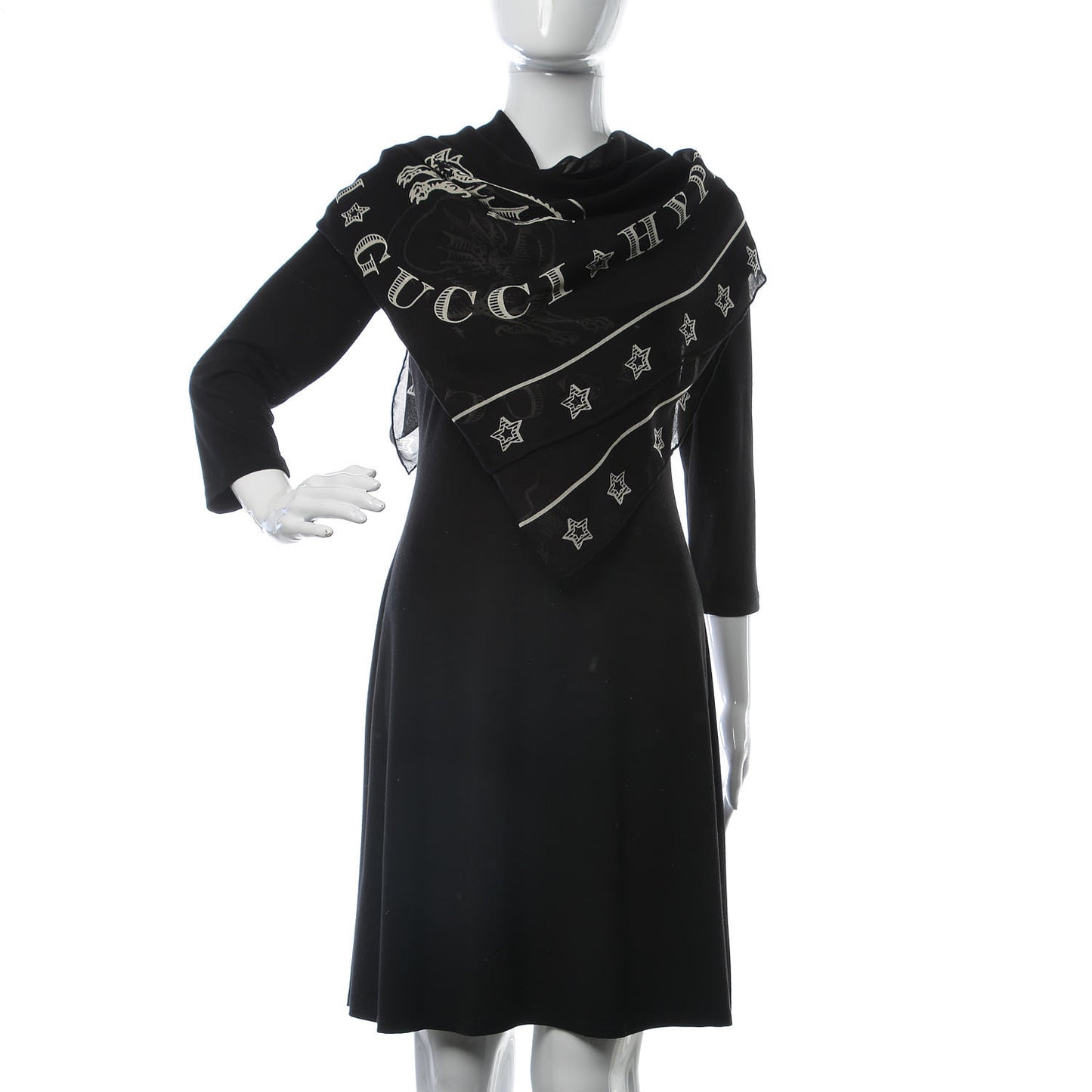 Cotton Dragon Print Square Scarf Black