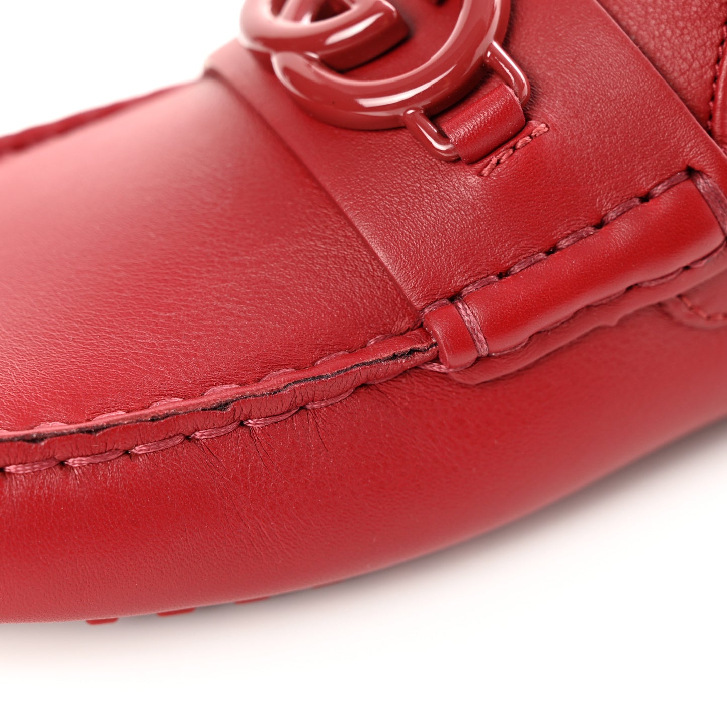 Soft Clove Calfskin Monochrome Mens Interlocking G Driver Loafers 8 Red