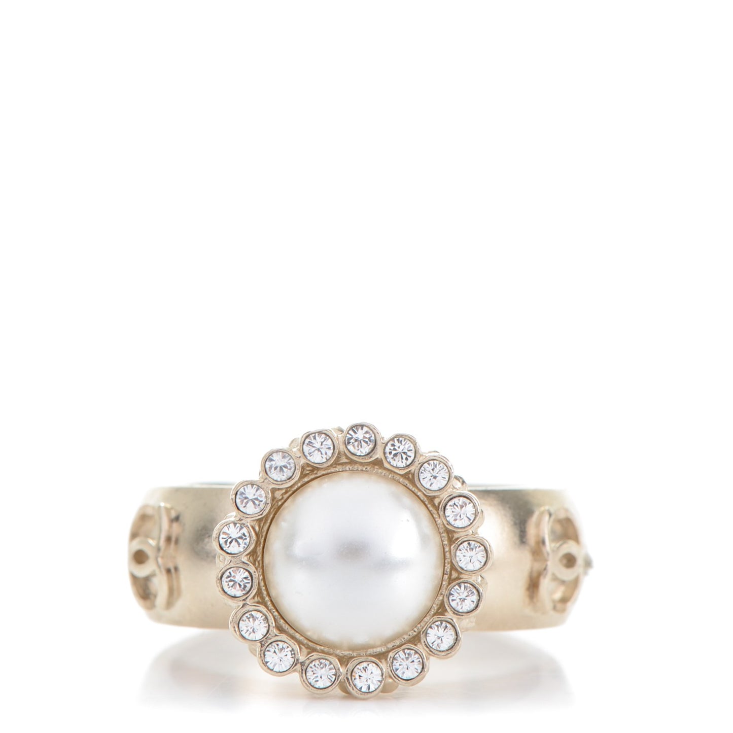 Pearl Crystal CC Ring 52 6 Gold Pearly White