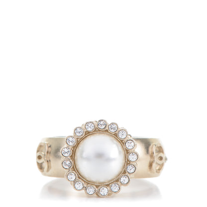 Chanel Pearl Crystal CC Ring 52 6 Gold Pearly White 1 of 6