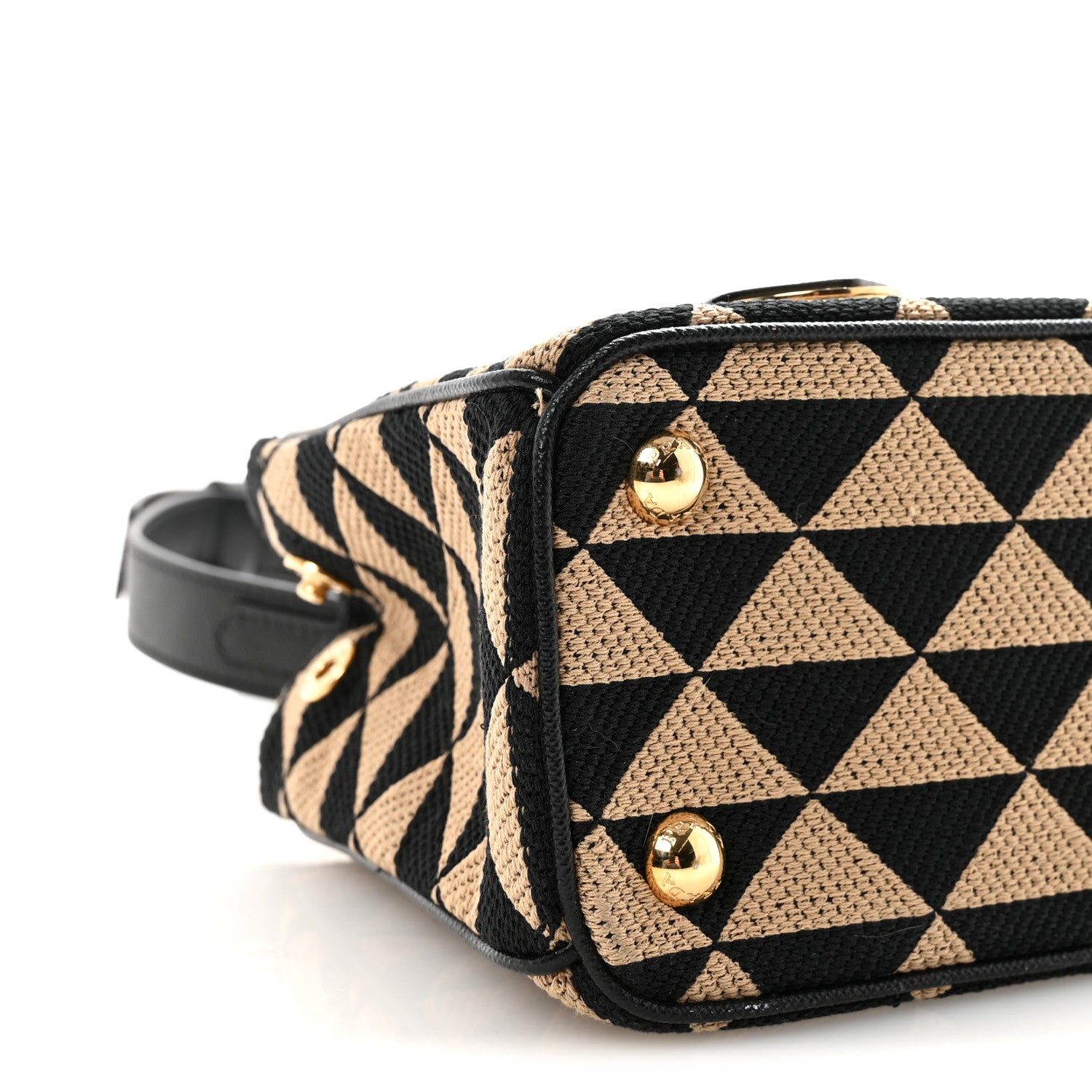 Prada Jacquard Saffiano Triangolo Symbole Embroidered Mini Galleria Double Zip Tote Black Corda 8 of 9