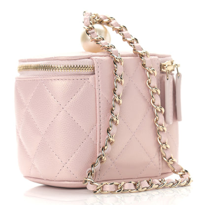 Chanel Iridescent Caviar Quilted Mini Pearl On Top Vanity Case With Chain Light Pink 3 of 9