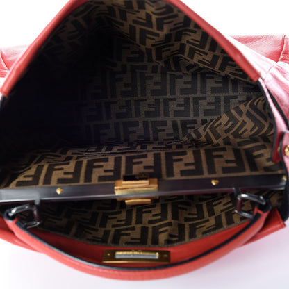 Fendi Goatskin Zucca Large Peekaboo Iconic Satchel Red 8 of 12
