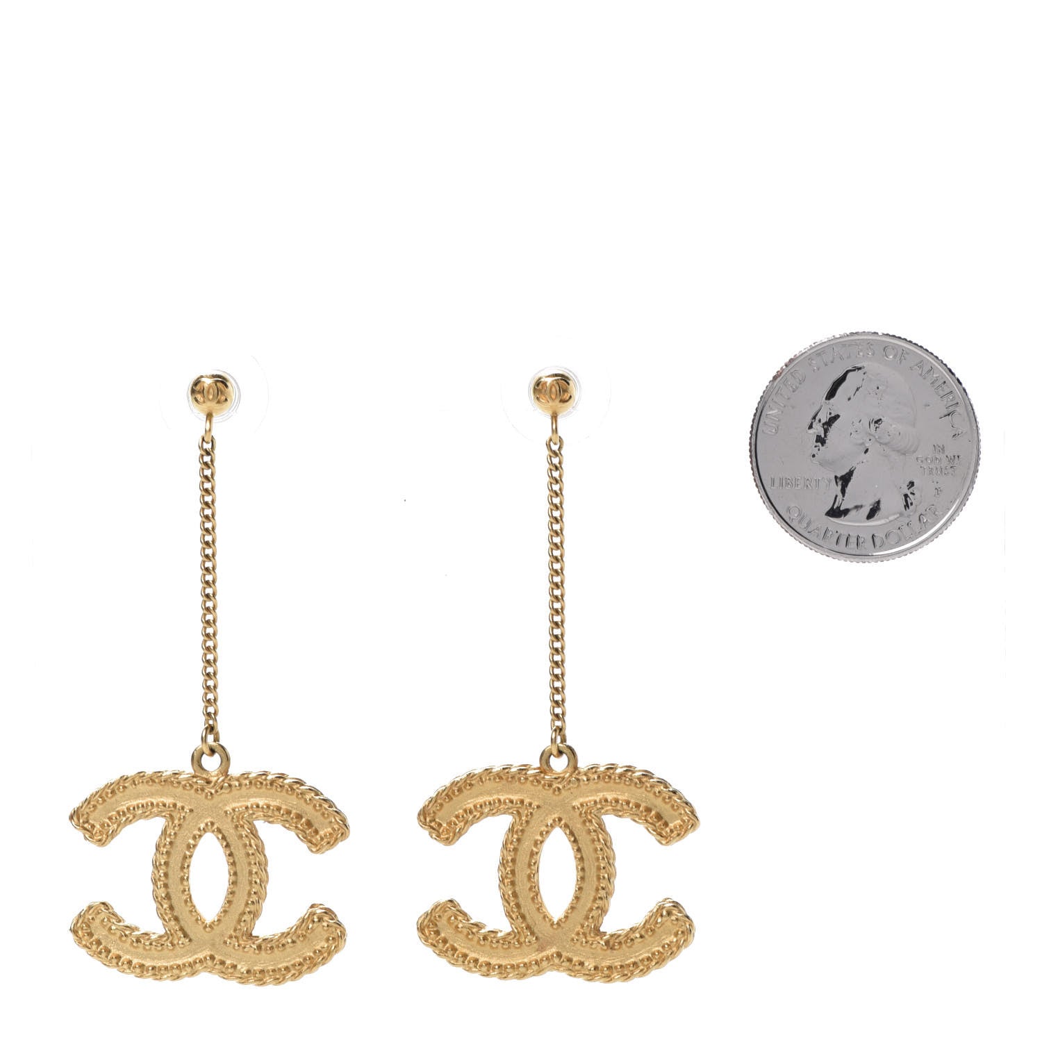 Chanel CC Drop Earrings Matte Gold 3 of 5