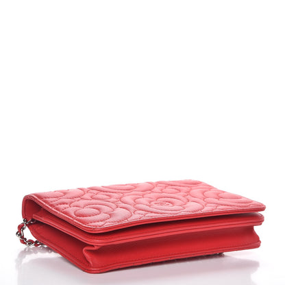 Chanel Caviar Camellia Embossed Wallet On Chain WOC Red 4 of 8
