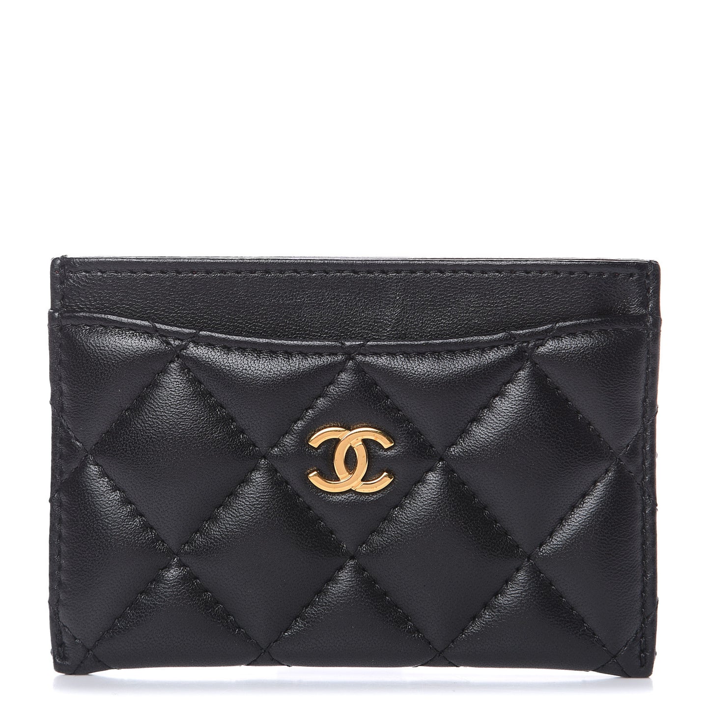 Lambskin Quilted Card Holder Black