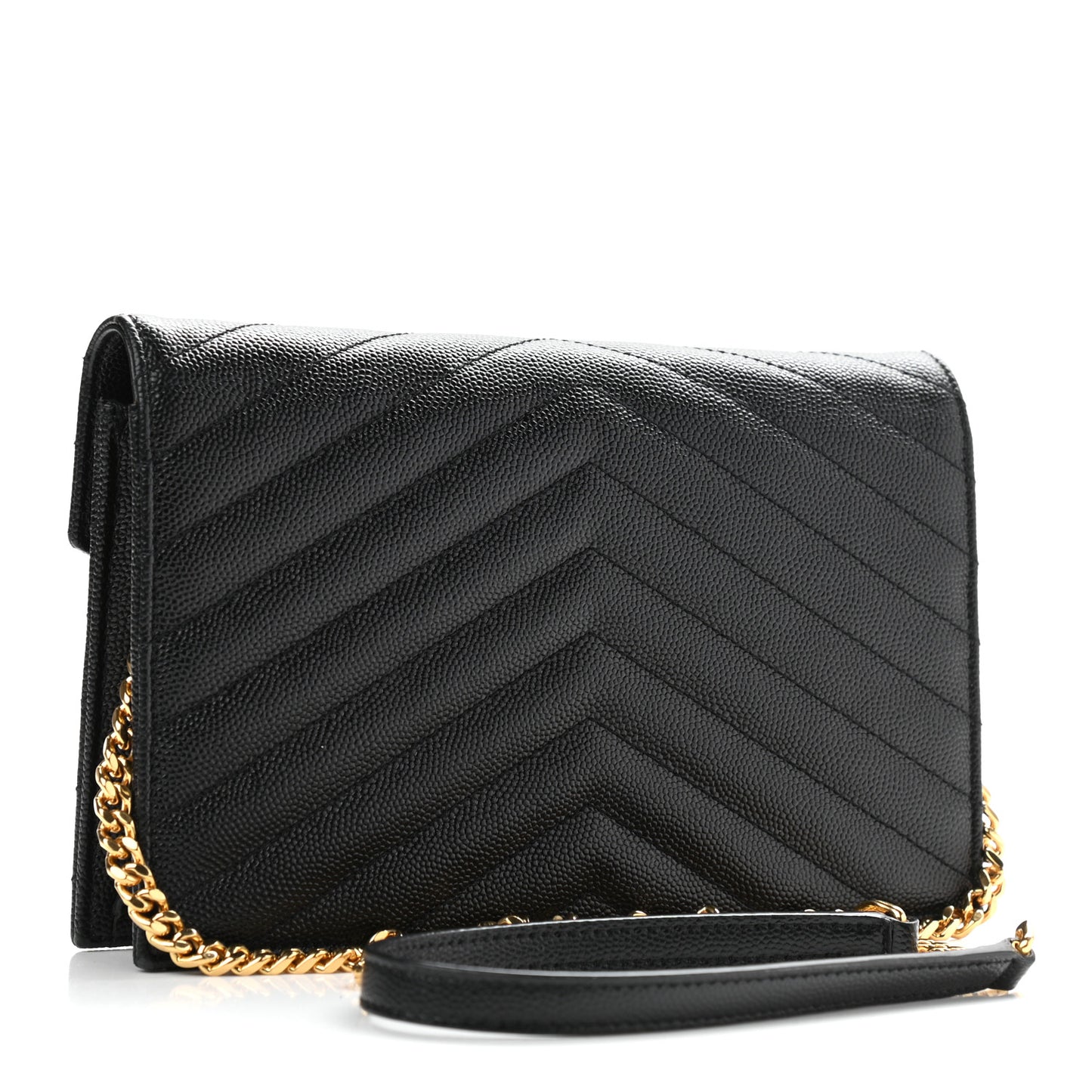 Grain De Poudre Matelasse Chevron Monogram Envelope Chain Wallet Black
