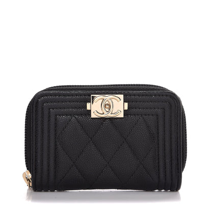 Chanel Caviar Quilted Boy Zip Around Coin Purse Wallet Black 1 of 8