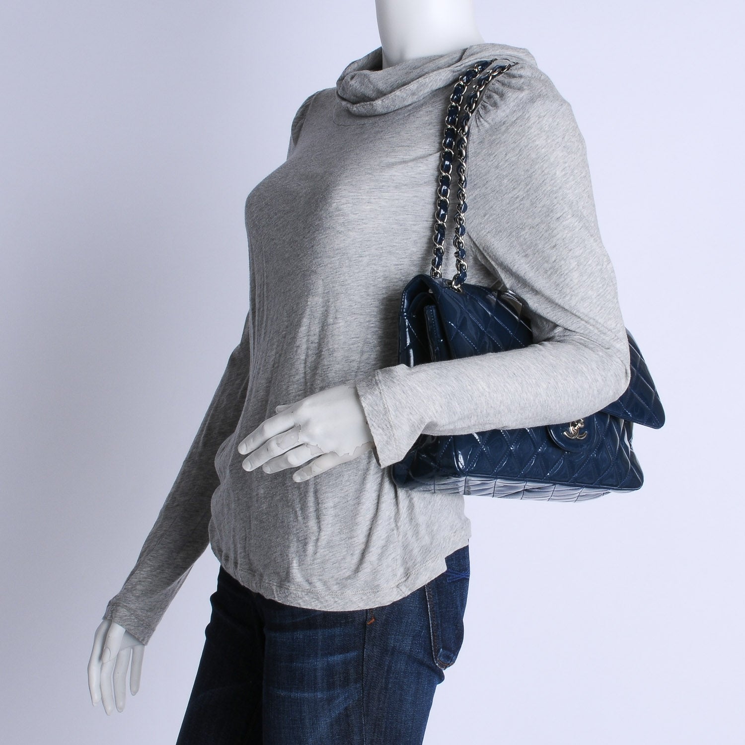 Chanel Patent Jumbo Double Flap Navy Blue 2 of 7