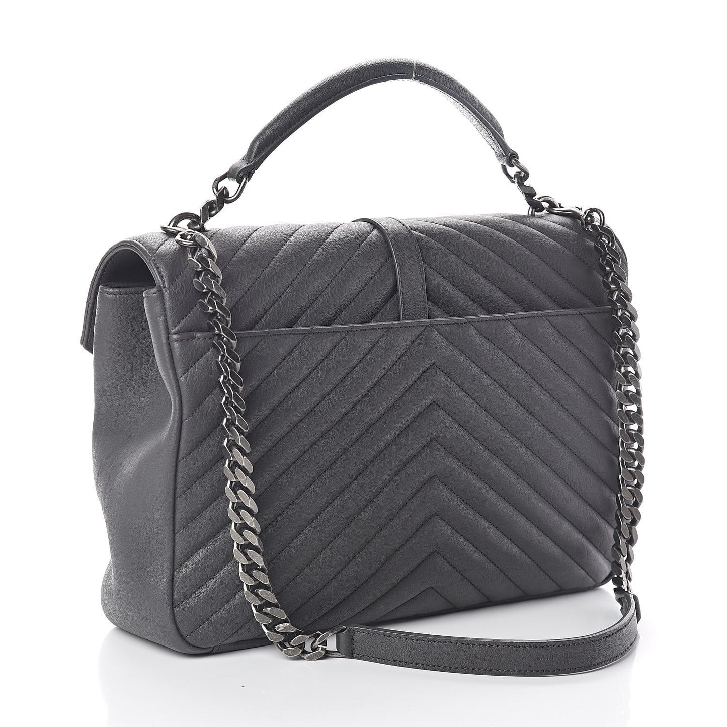 Sheepskin Matelasse Chevron Monogram Large College Satchel Dark Anthracite