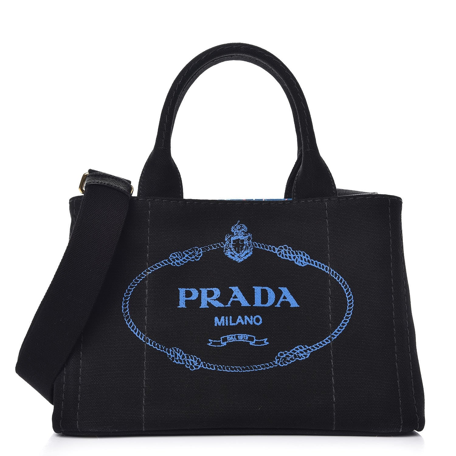 Prada Canapa Small Logo Tote Black Blue 1 of 8