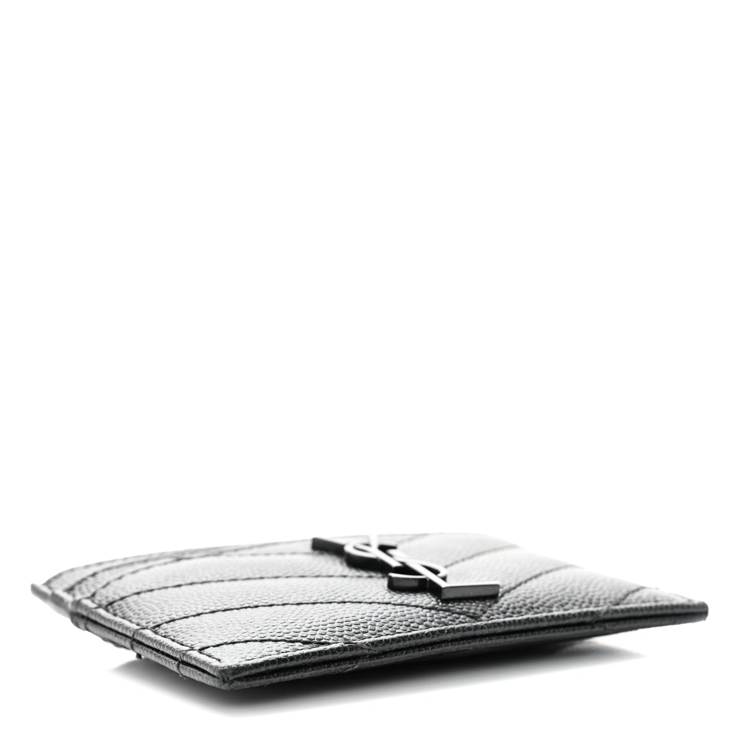 Saint Laurent Grain De Poudre Matelasse Chevron Credit Card Case Black 4 of 7