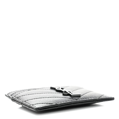 Saint Laurent Grain De Poudre Matelasse Chevron Credit Card Case Black 4 of 7