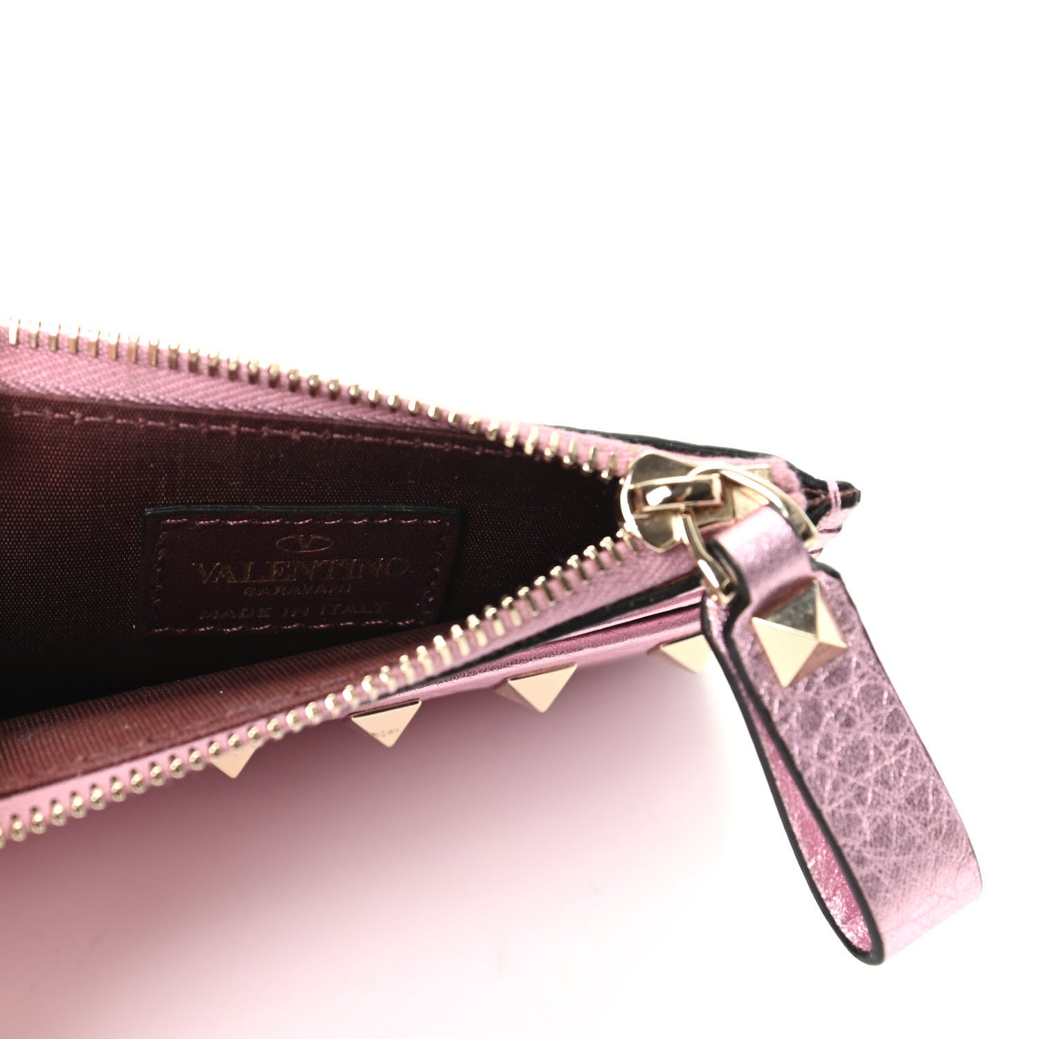 Valentino Garavani Metallic Pebbled Calfskin Rockstud Coin Case Card Holder Giacinto 5 of 7