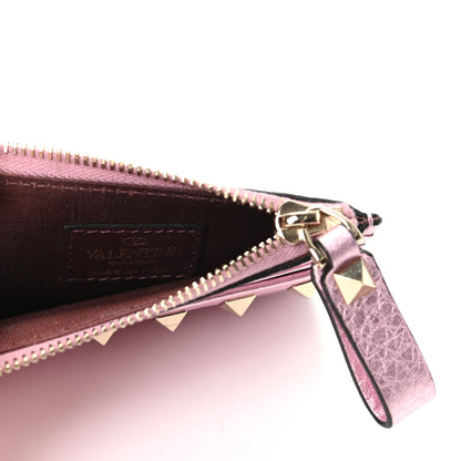 Valentino Garavani Metallic Pebbled Calfskin Rockstud Coin Case Card Holder Giacinto 5 of 7