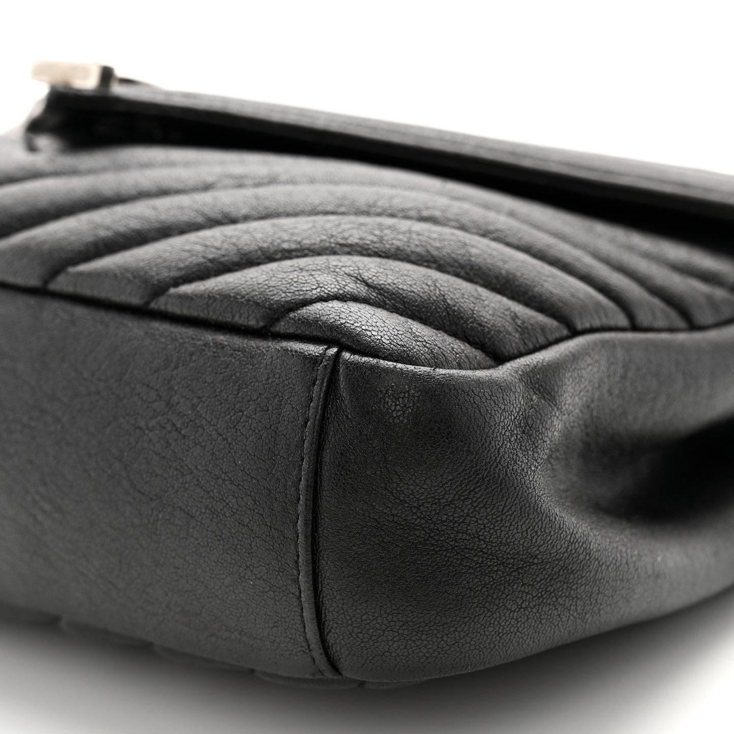 Sheepskin Matelasse Chevron Monogram Medium College Bag Black