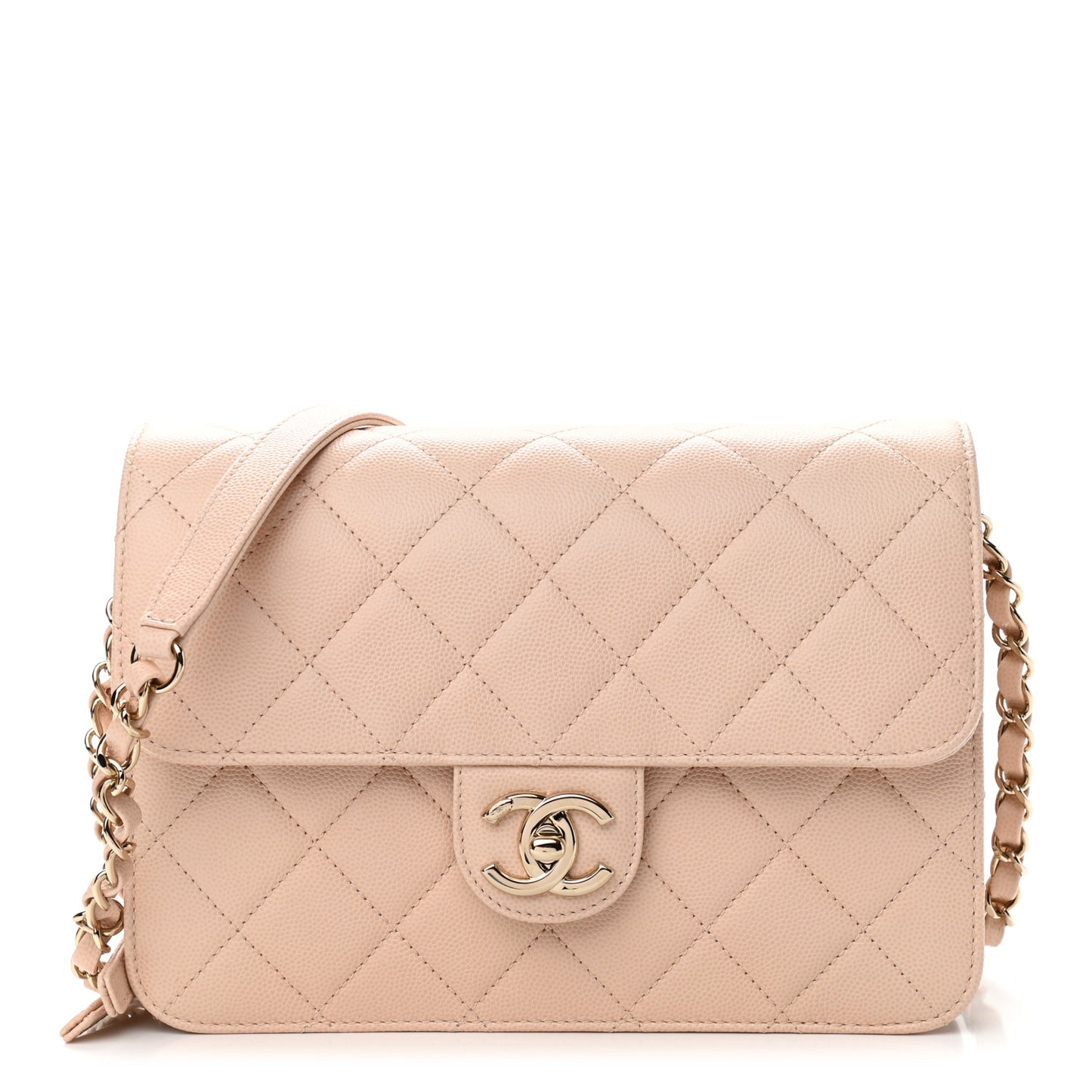 Caviar Quilted Large Like A Wallet Flap Light Beige