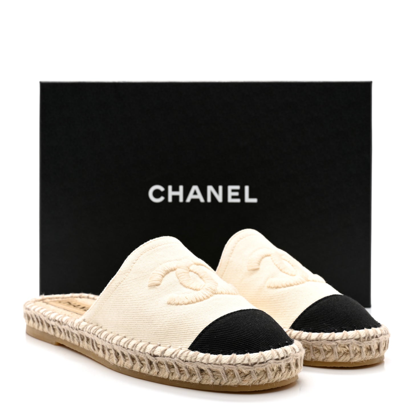 Denim CC Espadrille Mules 36 White Black