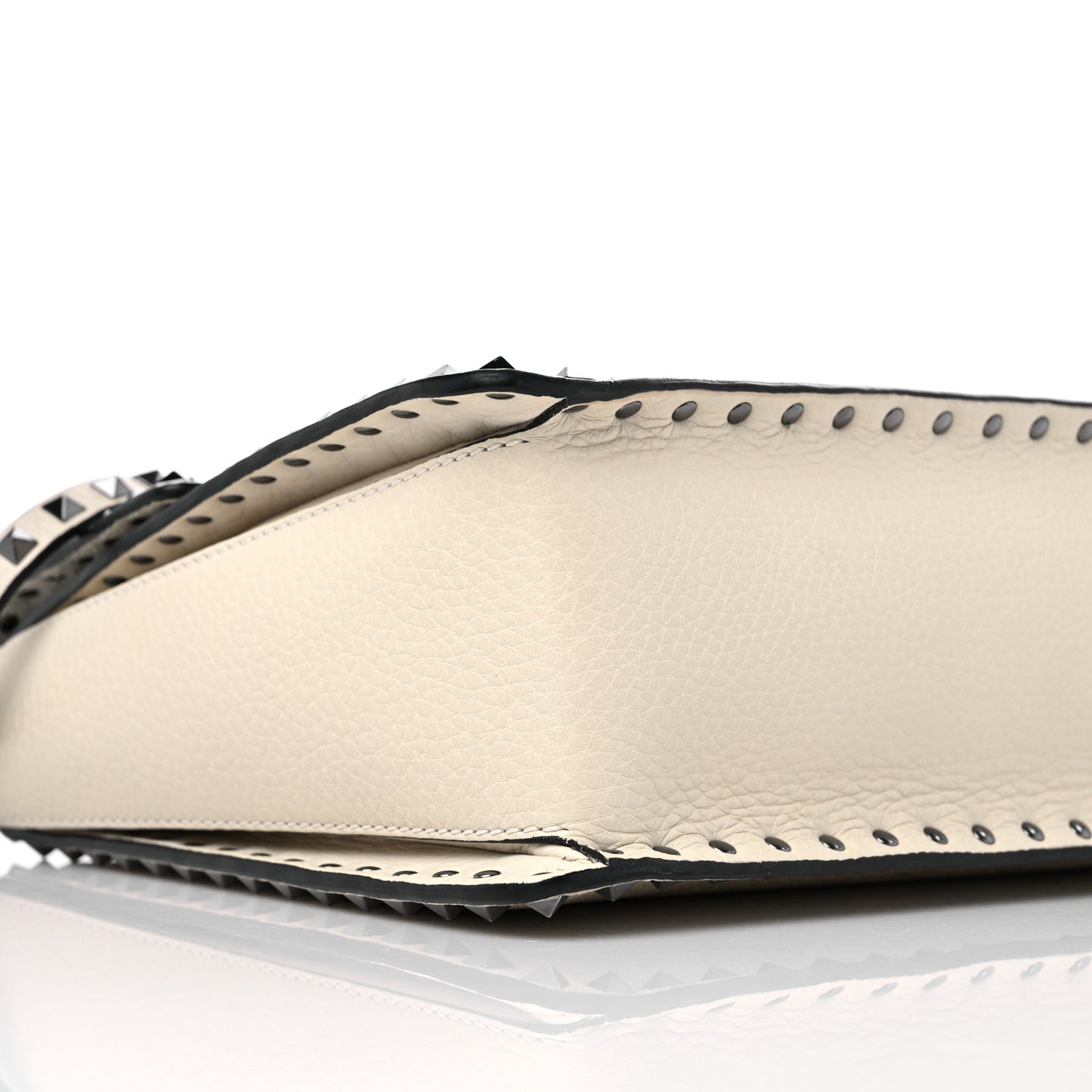 Grained Calfskin Rockstud Top Handle Flap Shoulder Bag Light Ivory