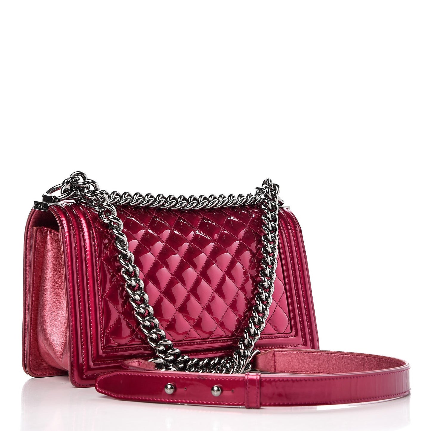 Metallic Patent Calfskin Quilted Medium Boy Flap Pink