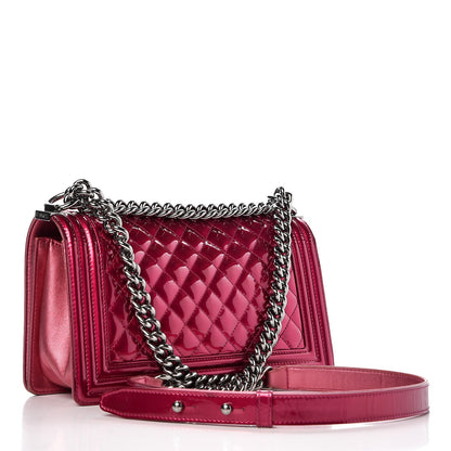 Chanel Metallic Patent Calfskin Quilted Medium Boy Flap Pink 3 of 9
