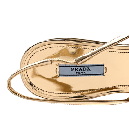 Prada Spazzolato Triangle Logo Pointed Toe 45mm Slingback Pumps 38 Platino 6 of 12