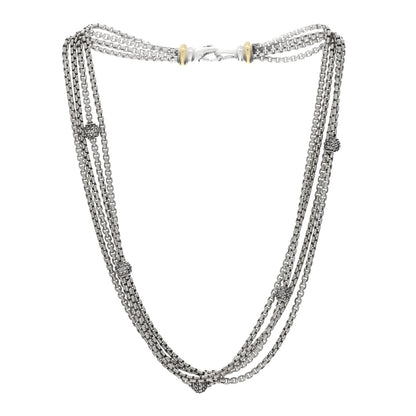 David Yurman Sterling Silver 18K Yellow Gold Diamond Box Chain Four Strand Necklace 2 of 4