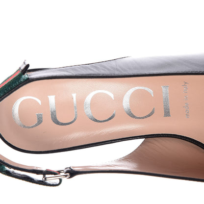 Gucci Malaga Kid Web Horsebit Low Heel Slingback Pumps 38.5 Black 6 of 8