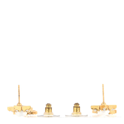 Chanel Crystal CC Pearl Star Drop Earrings Gold 3 of 5