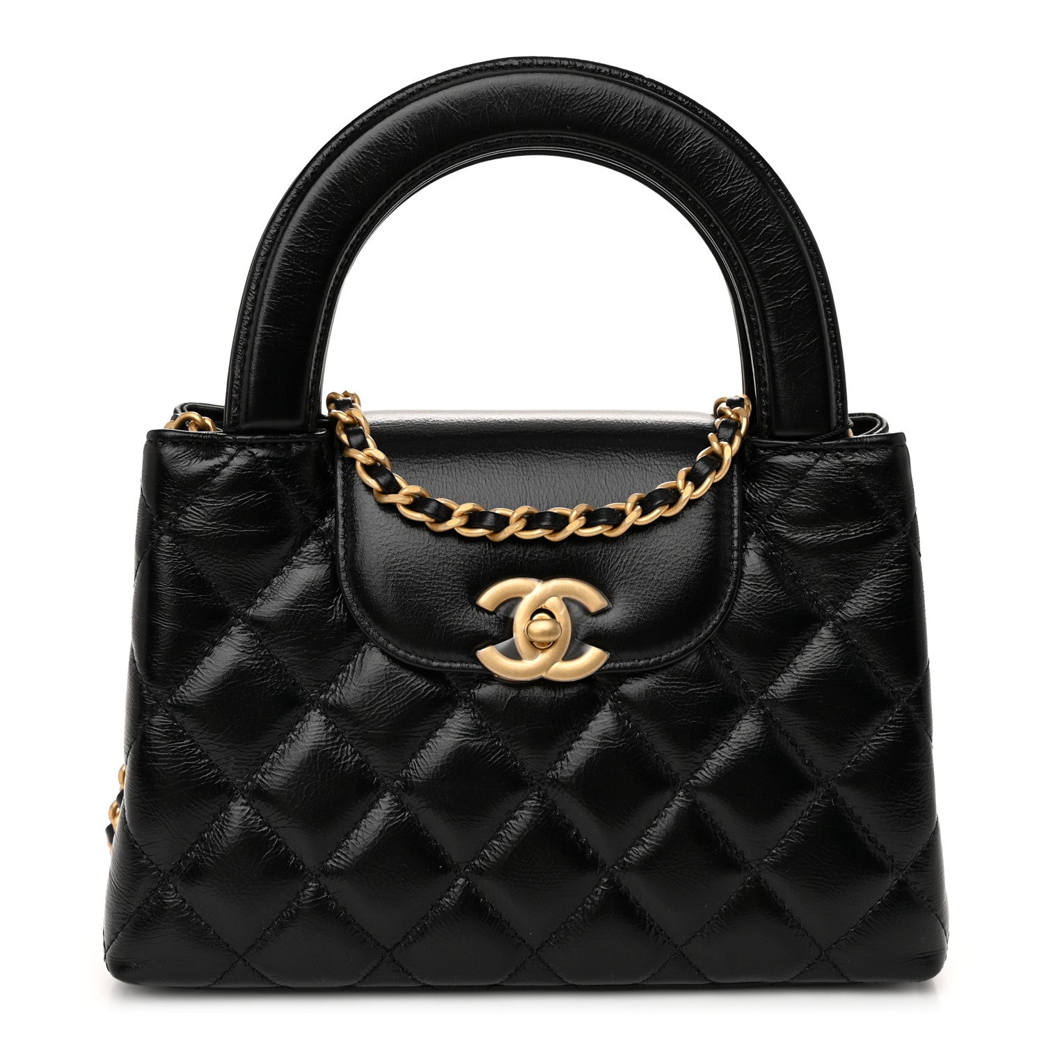 Chanel Shiny Aged Calfskin Quilted Nano Kelly Shopper Black 1 of 11
