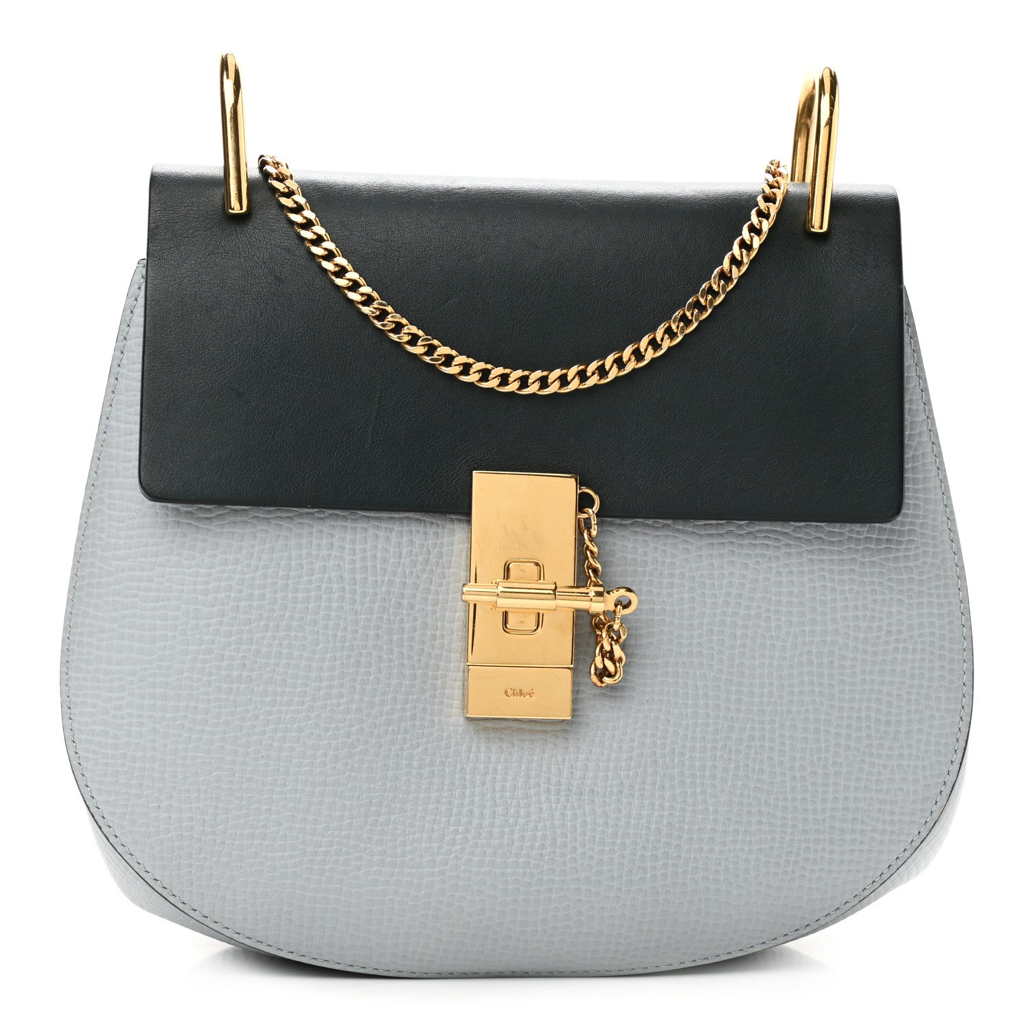 Chloe Grained Calfskin Lambskin Bi-Color Drew Shoulder Bag Cloudy Blue Green 1 of 14