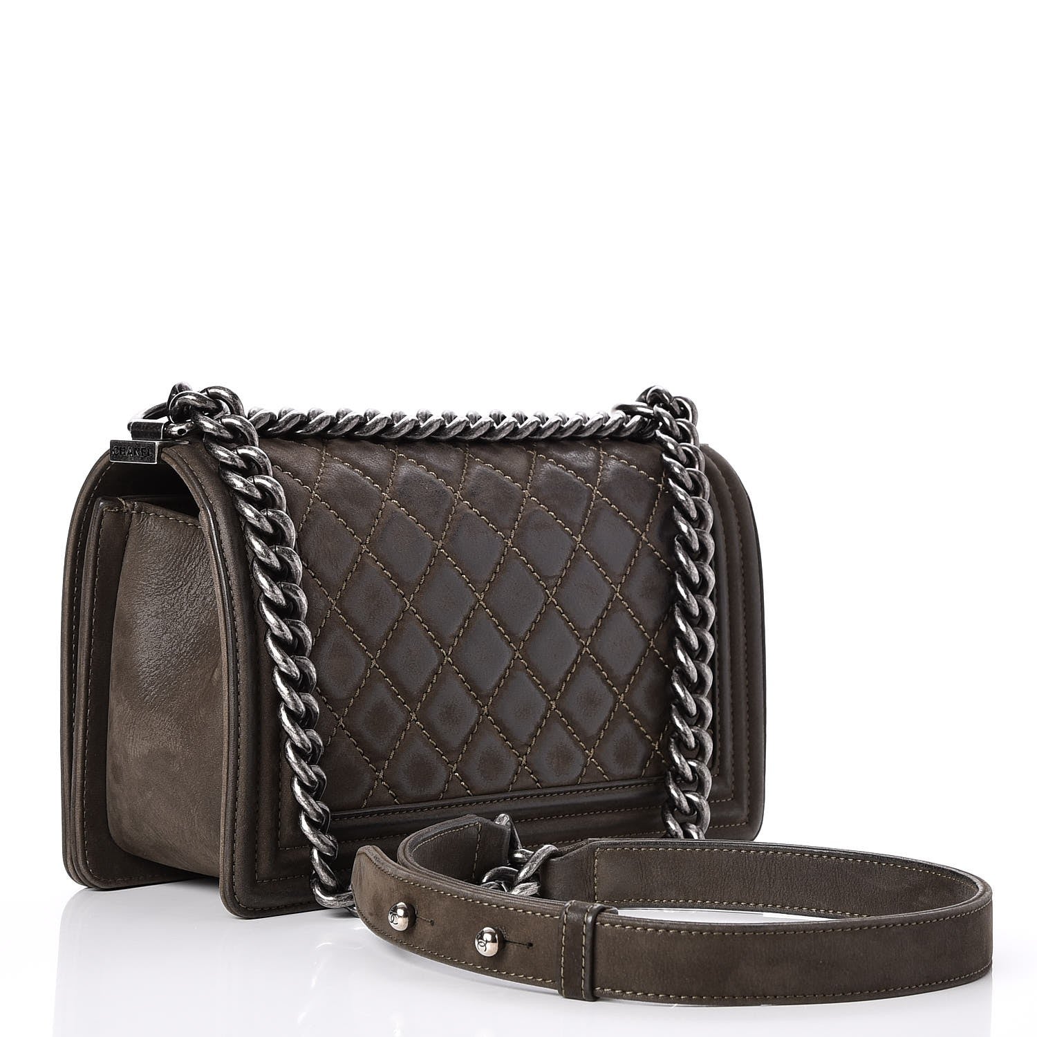 Chanel Iridescent Calfskin Quilted Medium Boy Flap Dark Khaki 4 of 9