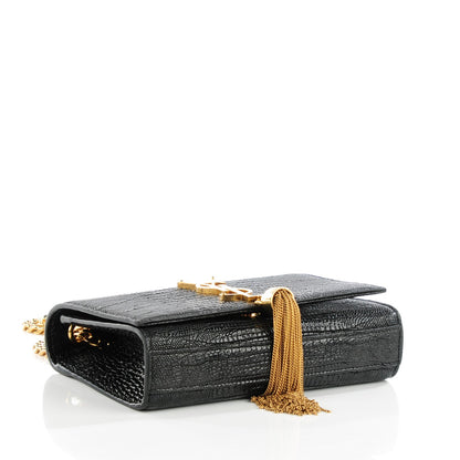 Saint Laurent Lizard Calfskin Embossed Small Classic Monogram Kate Tassel Satchel Black 4 of 9