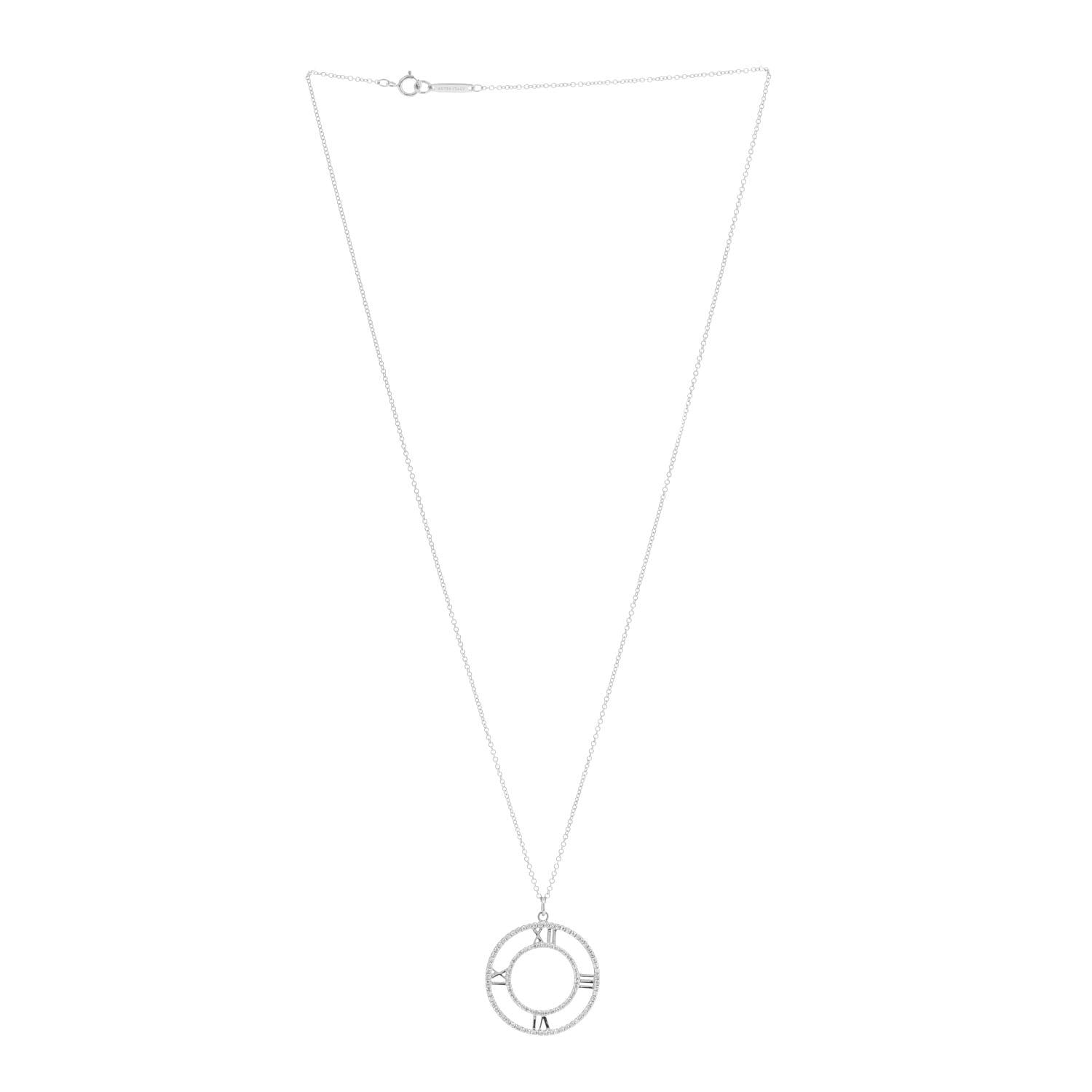 Tiffany 18K White Gold Diamond Medium Atlas Open Pave Pendant Necklace 3 of 6
