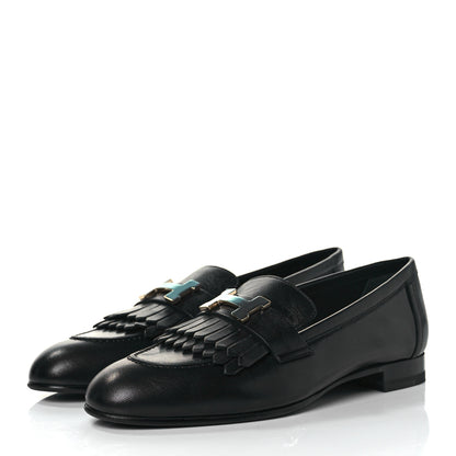 Hermes Goatskin Womens Royal Loafers 36.5 Black 3 of 9