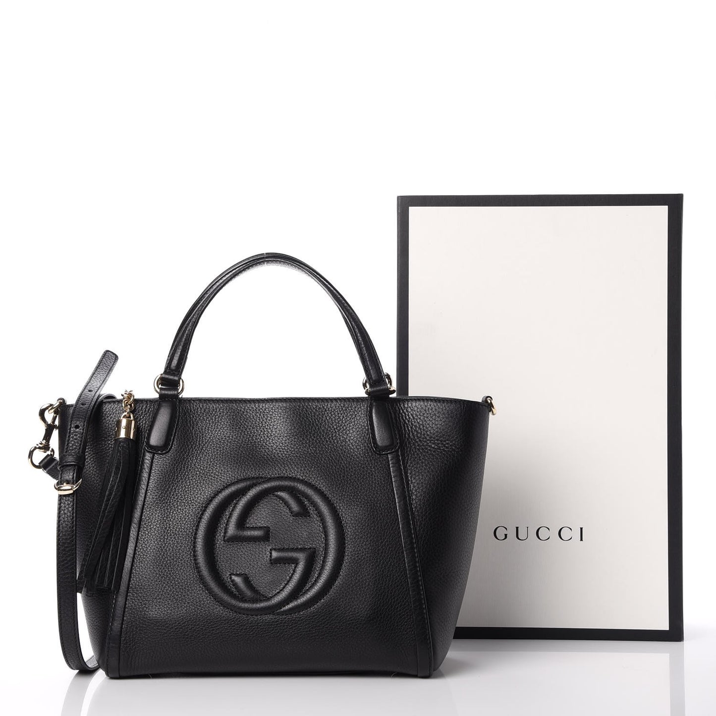 Pebbled Calfskin Small Soho Top Handle Bag Black