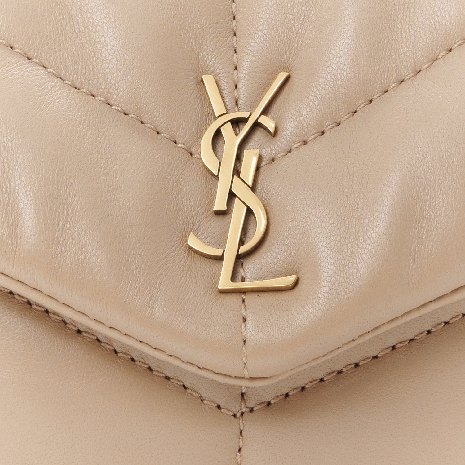 Saint Laurent Lambskin Monogram Loulou Puffer Pouch Clutch Dark Beige 12 of 14