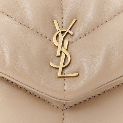 Saint Laurent Lambskin Monogram Loulou Puffer Pouch Clutch Dark Beige 12 of 14