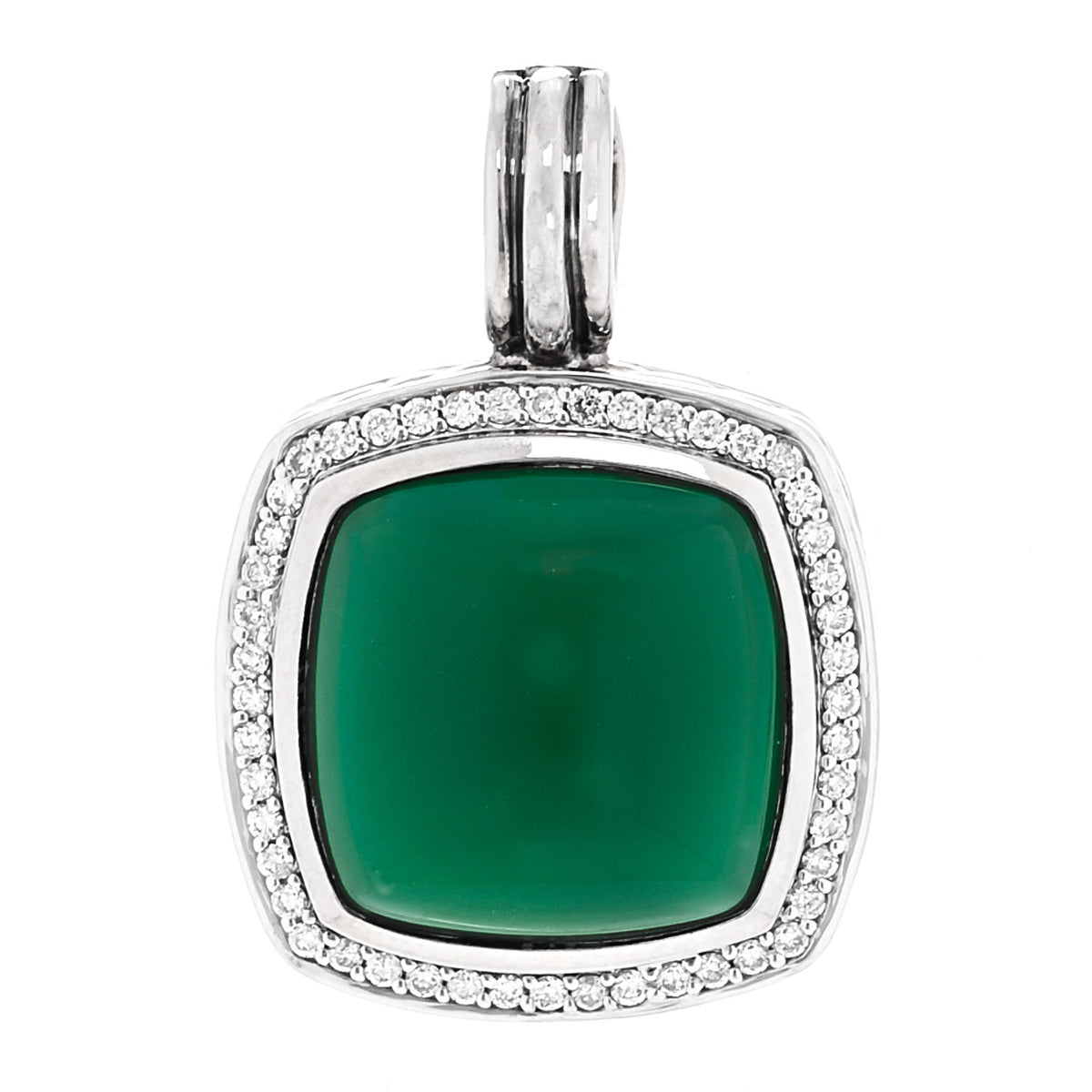 David Yurman Sterling Silver Diamond Green Onyx 16mm Albion Pendant Necklace 1 of 4
