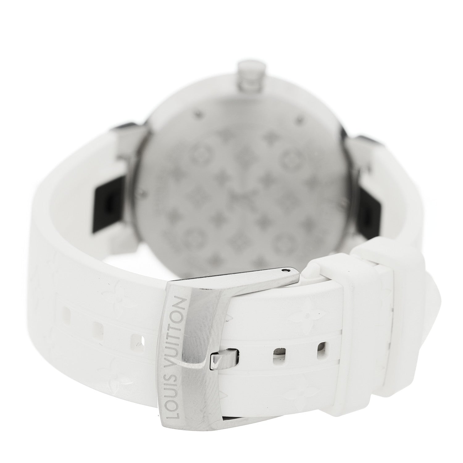 Louis Vuitton Stainless Steel Rubber Diamond 33mm Tambour Slim Quartz Watch White 3 of 5