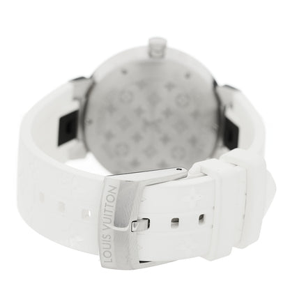 Louis Vuitton Stainless Steel Rubber Diamond 33mm Tambour Slim Quartz Watch White 3 of 5