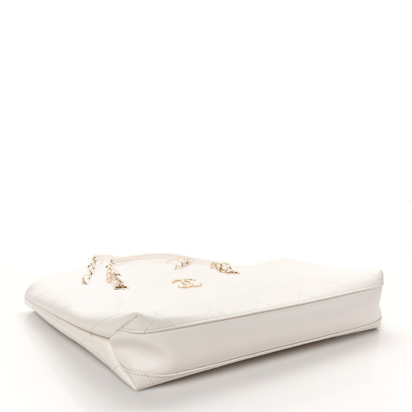 Glazed Calfskin Stitched Shopping Tote White