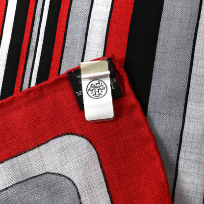 Hermes Cashmere Silk Pegase Paysage Shawl 140 Rouge Gris Chine Noir 2 of 5