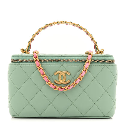 Chanel Shiny Calfskin Quilted Small Top Handle Vanity Case With Chain Light Green 1 of 10