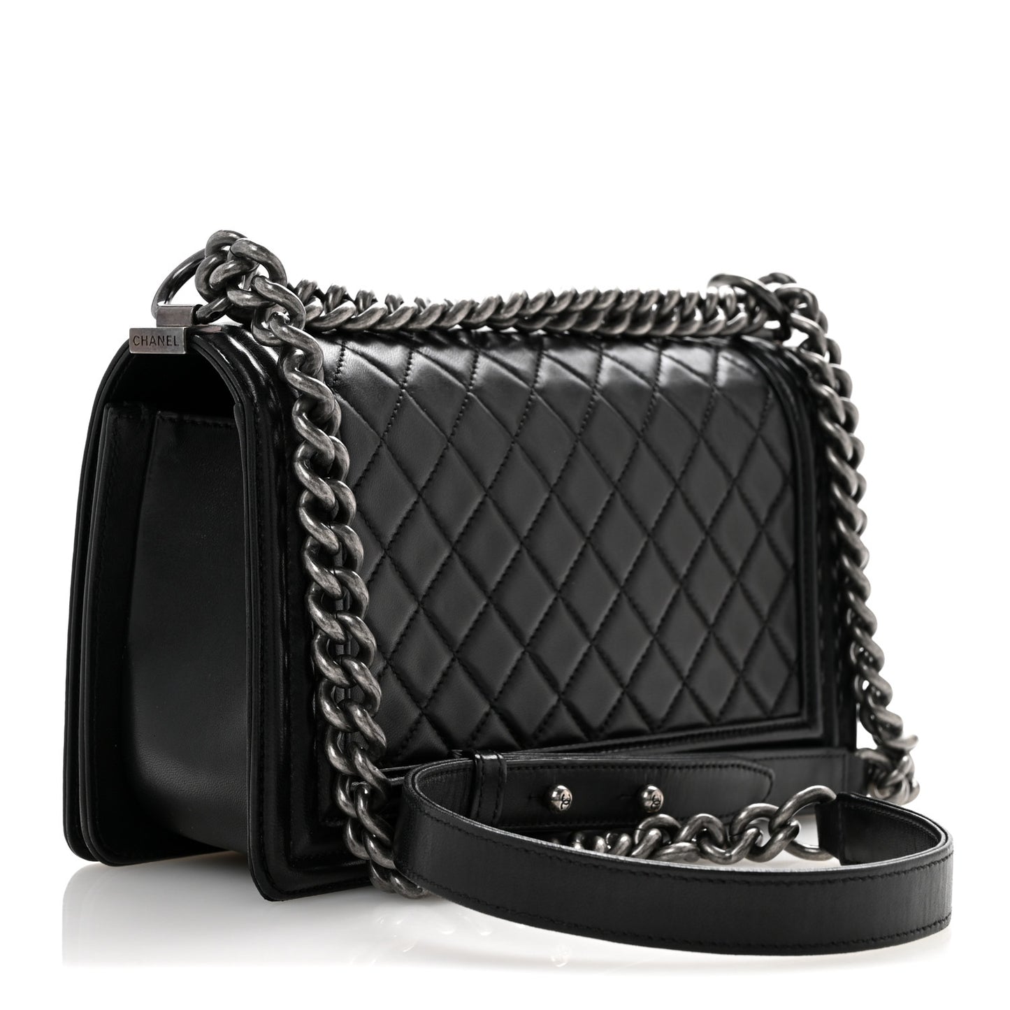 Lambskin Quilted Medium Boy Flap Black