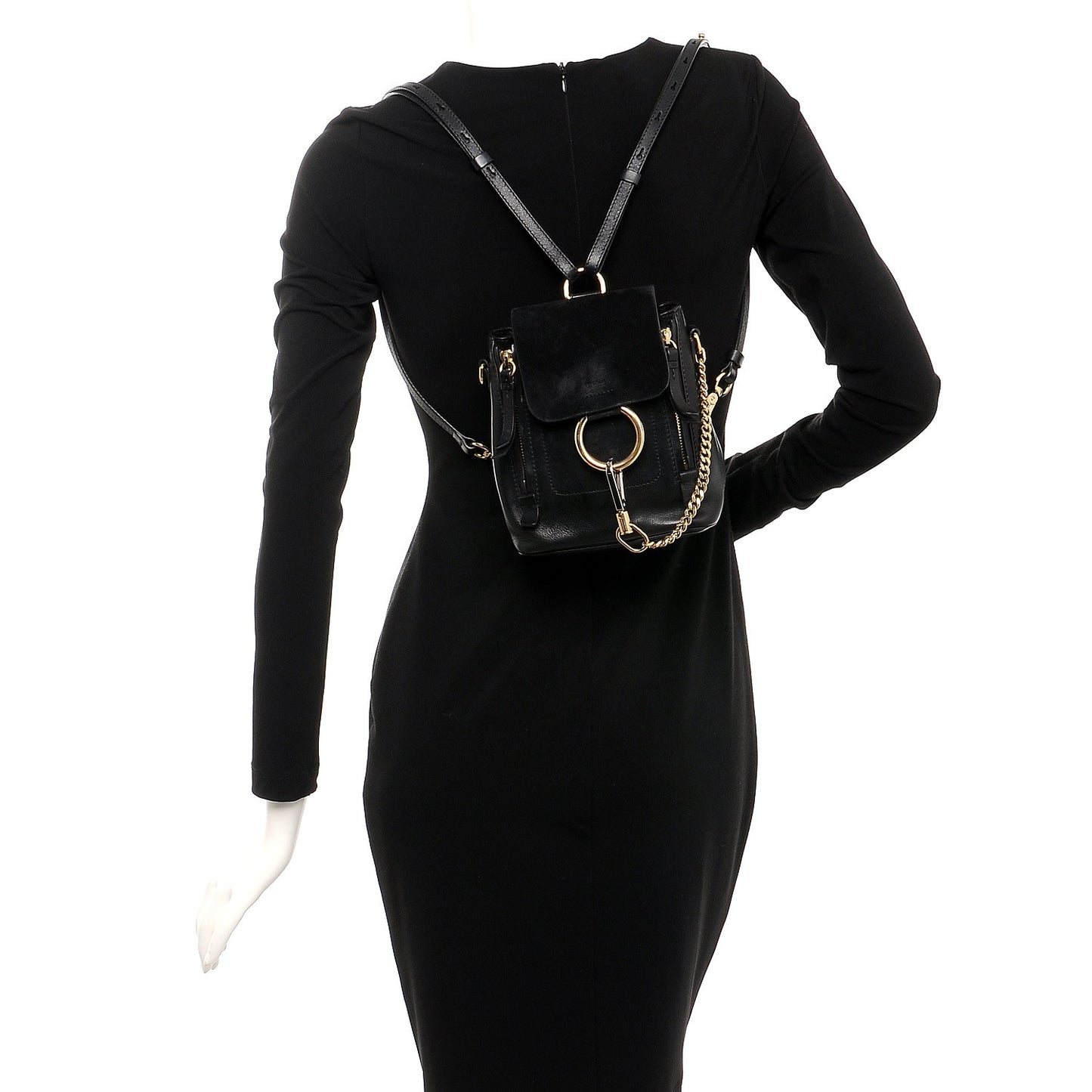 Suede Calfskin Mini Faye Backpack Black