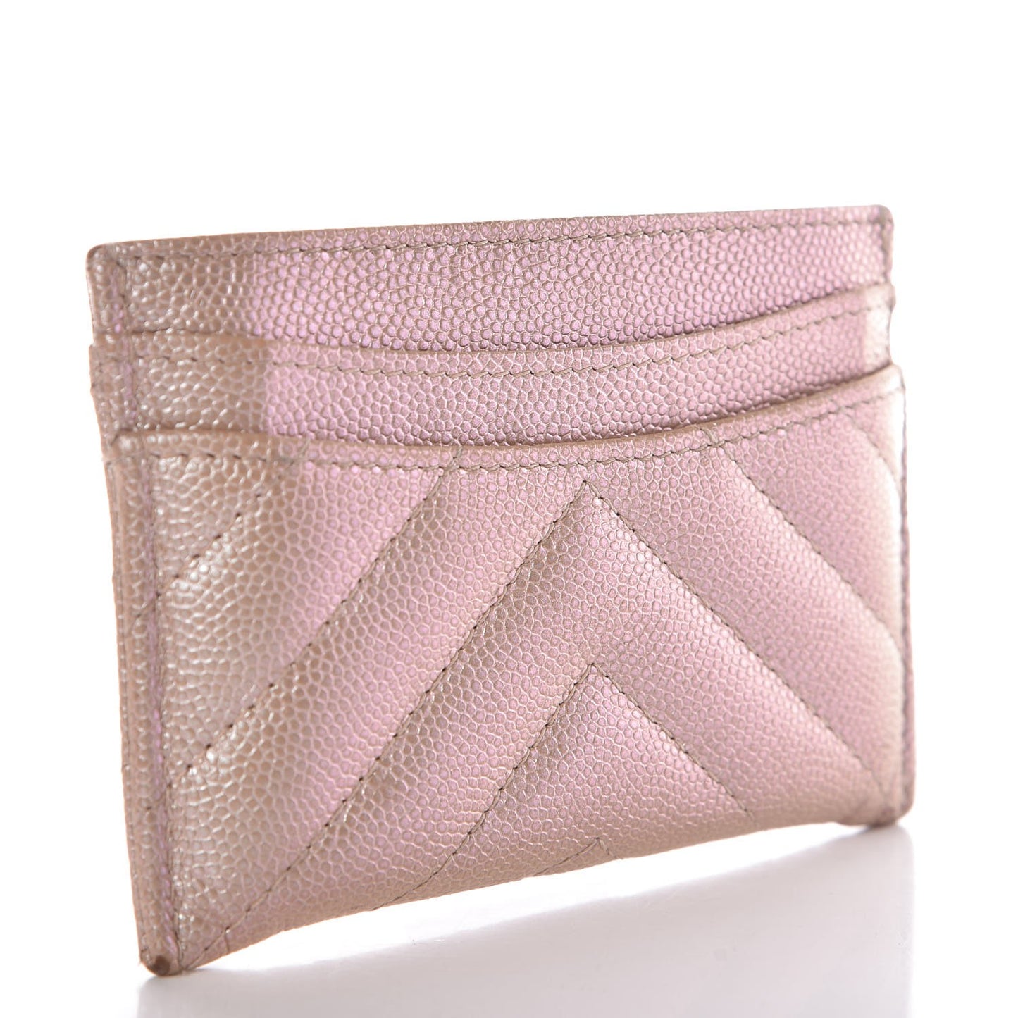 Metallic Caviar Chevron Quilted Card Holder Light Gold