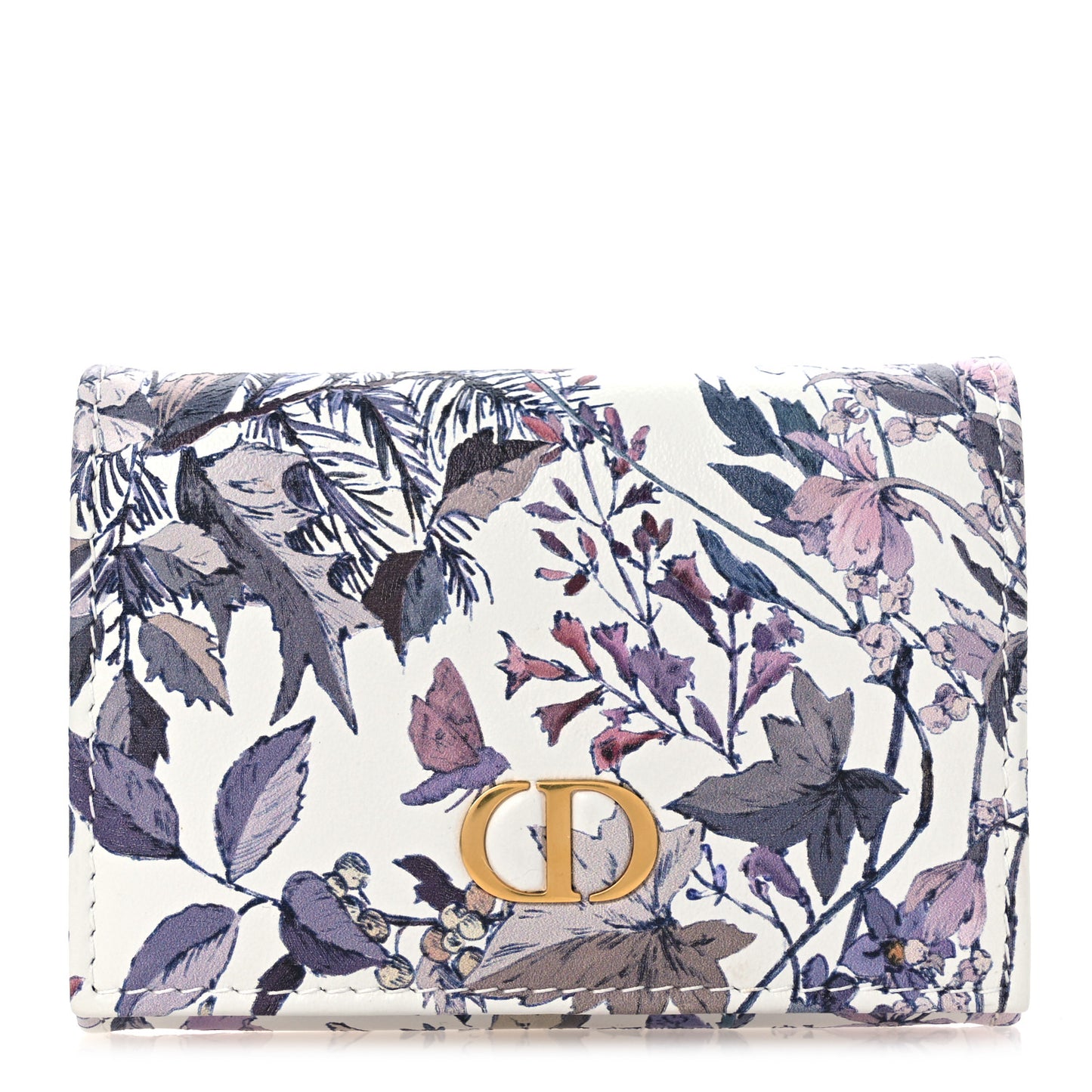 Calfskin Butterfly Printed Caro XS Wallet White Multicolor